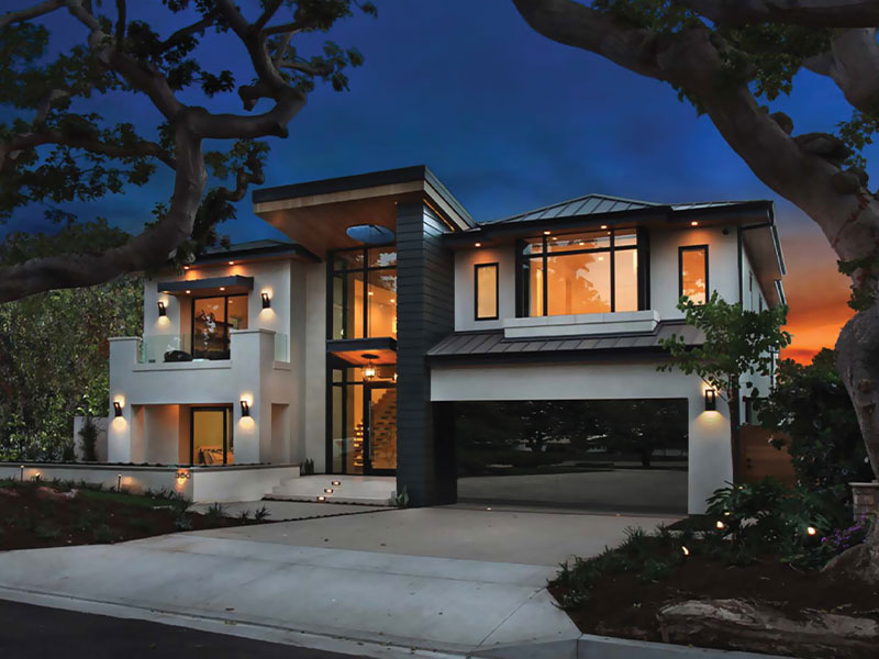 Modern home with fiberglass garage door.
